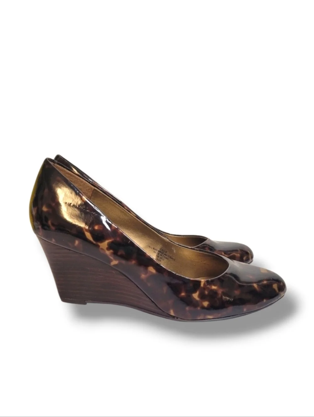 Jones Studio Callie Tortoise Shell Patent Wedges Size 6.5